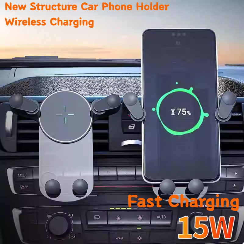 15W Car Mount Phone Holder | Wireless Charging | Clip-On Car Phone Stand