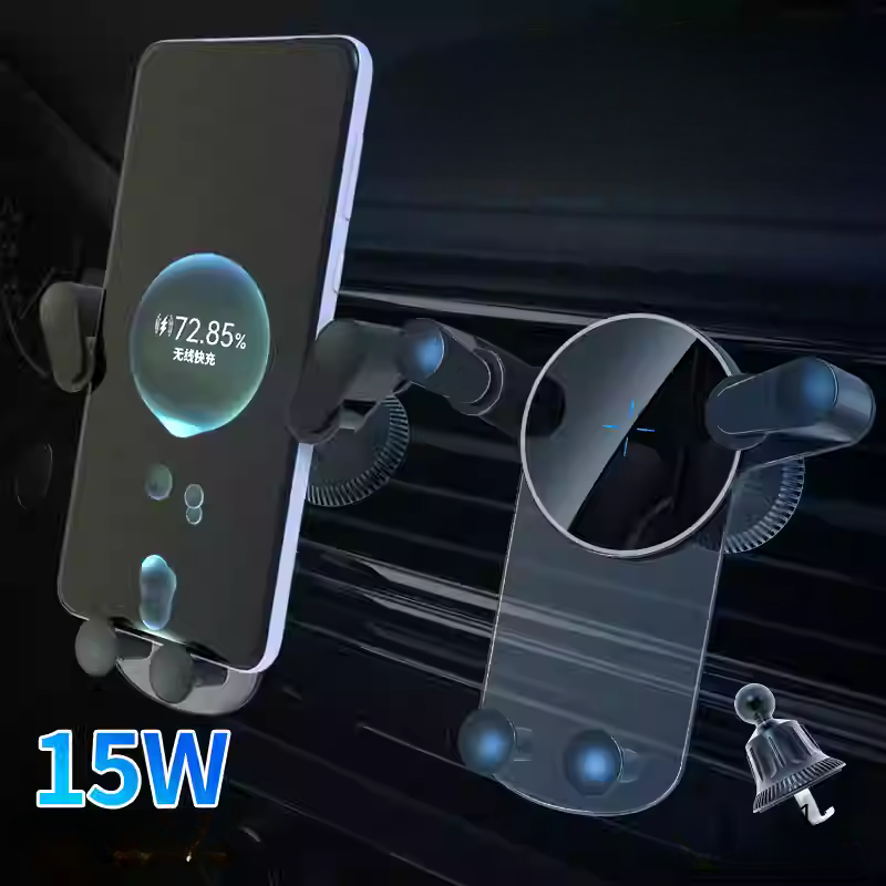 15W Car Mount Phone Holder | Wireless Charging | Clip-On Car Phone Stand