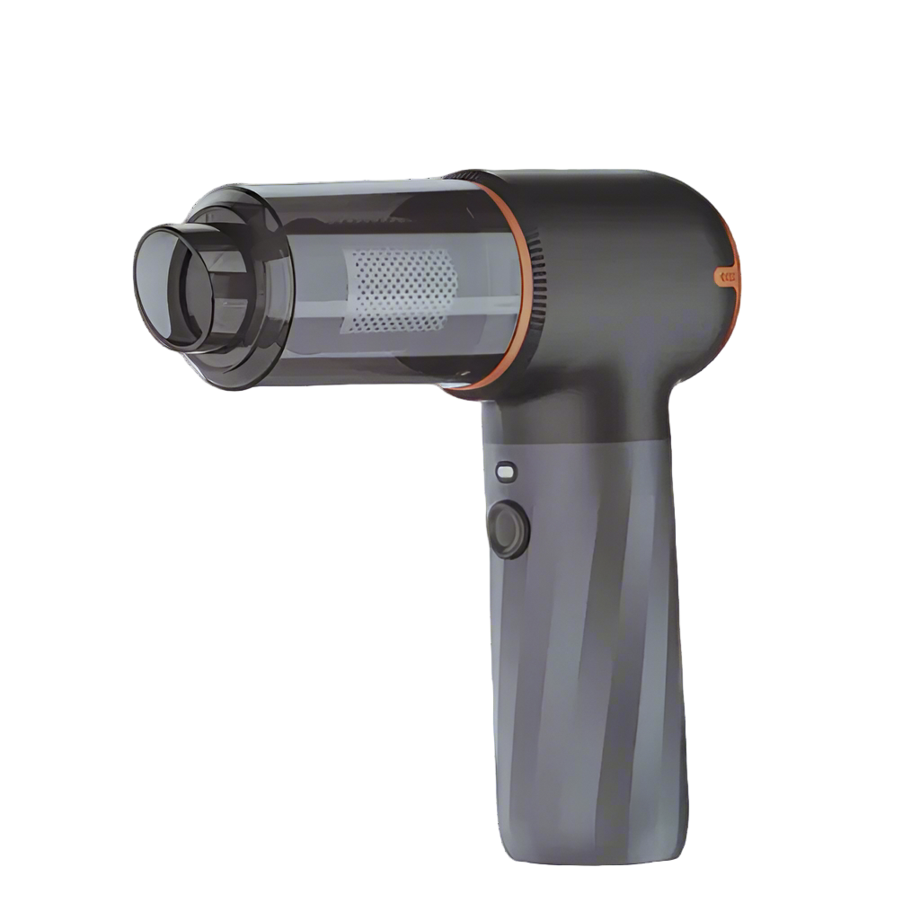 Gray handheld device with a transparent nozzle on a white background