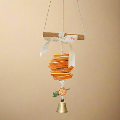 Car hanging ornament with dried orange slices and bell, handmade natural aroma decoration