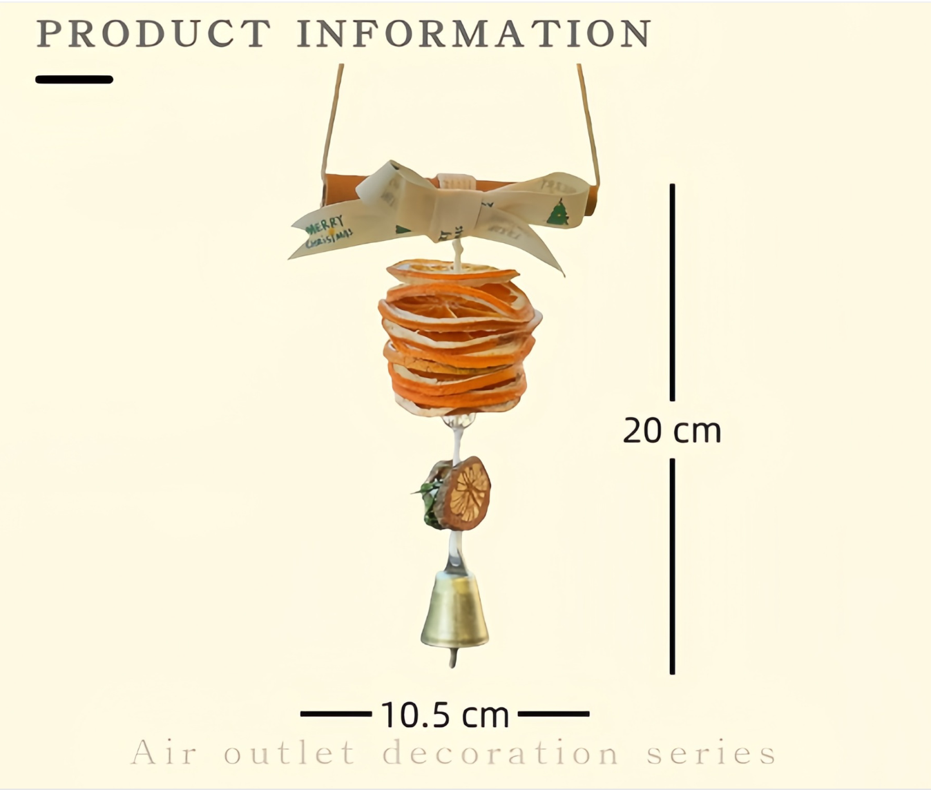 ar hanging ornament with dried orange slices and bell, product dimensions 20cm x 10.5cm