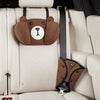 Children's car seat pillow and seatbelt cover set in brown bear design, providing comfort and safety in the car interior