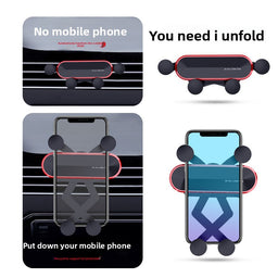Car air vent phone holder demonstration showing automatic grip adjustment and smartphone placement