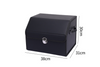 Black leather car trunk storage box with labeled dimensions 38cm x 31cm x 30cm on a white background