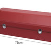 Extra large red leather car trunk storage box with labeled dimensions 75cm x 31cm x 30cm on a white background